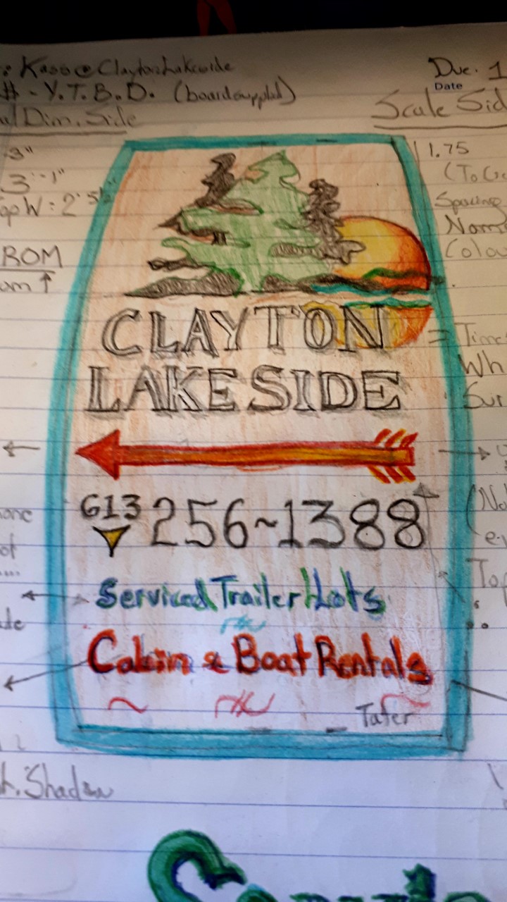 Clayton lakeside sign